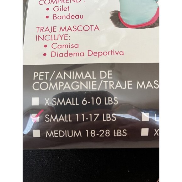 Barbie Aerobics Pet Costume Small 11-17 Lbs Shirt Sweatband Turquoise & Pink - Picture 3 of 4